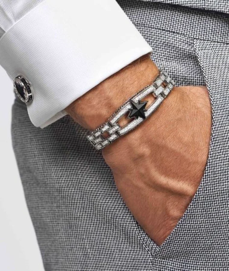 Mens Silver Natural Diamond Bracelets